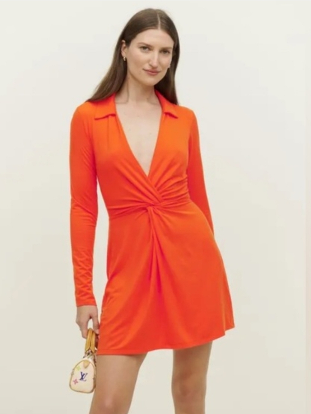 Reformation Kyler Dress Woman Large L Orange Twist-knot Y2K Tencell Long Sleeve